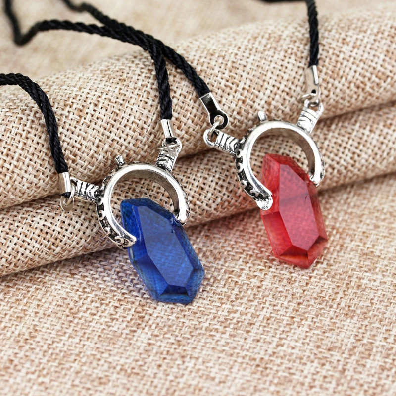 Trendy Dmc Devil Maycry 5 Dante Pendant Necklace Red Blue Gem Cosplay Necklaces Long Rope Chain Vintage Gifts For Women Men