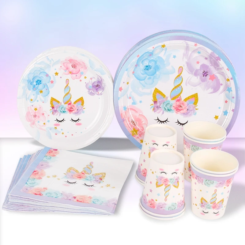 Unicorn Birthday Party Decoration Unicorn Tableware Paper Plates Cups Napkins Toys for Kids Birthday Party Baby Shower Girl