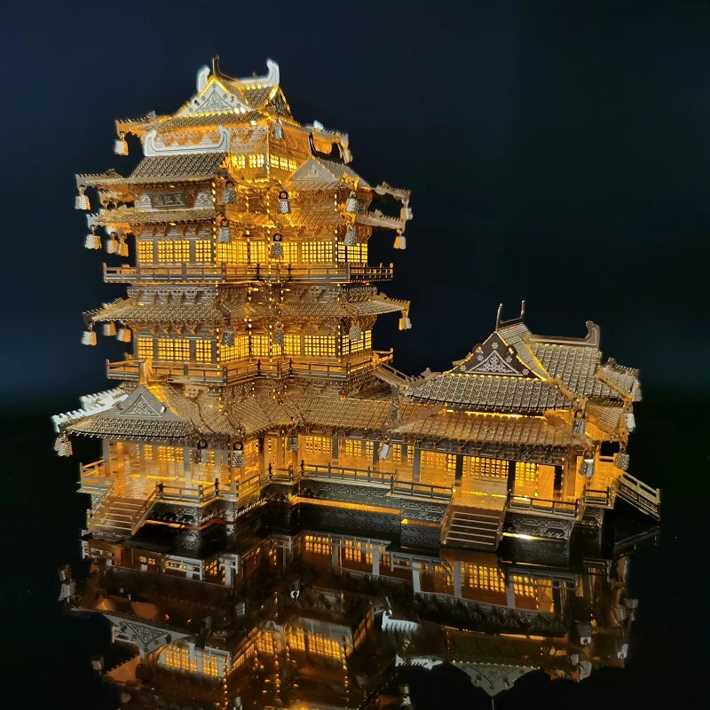 Metal Ocean Ancient Chinese Architecture 3D metal puzzle YueJiang Tower Diy Laser Cutting Assemble Model Jigsaw Toys for adult