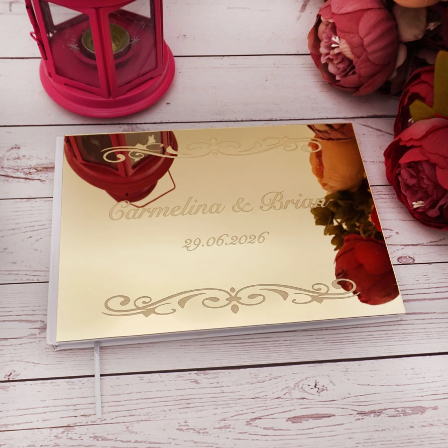 Personalized Wedding Signature Guestbooks Custom Acrylic Silver Mirror Souvenir Blank Books Party Favors Gifts Engagement Decor