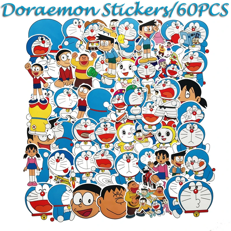 60Pcs Cartoon Doraemon Stickers For Waterproof Decal Laptop Motorcycle Luggage Snowboard Car Sticker Pegatina