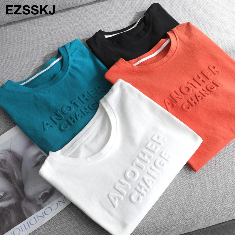 spring summer Women basic 3D Letter T-shirt Casual Loose short sleeve bottom candy color cotton T-shirt  Female Thick Tops