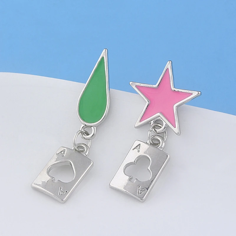 Hisoka Cosplay Earrings Anime Hunter x Hunter Stars Teardrop Poker Design Drop Earrings For Women Men Fashion Jewelry