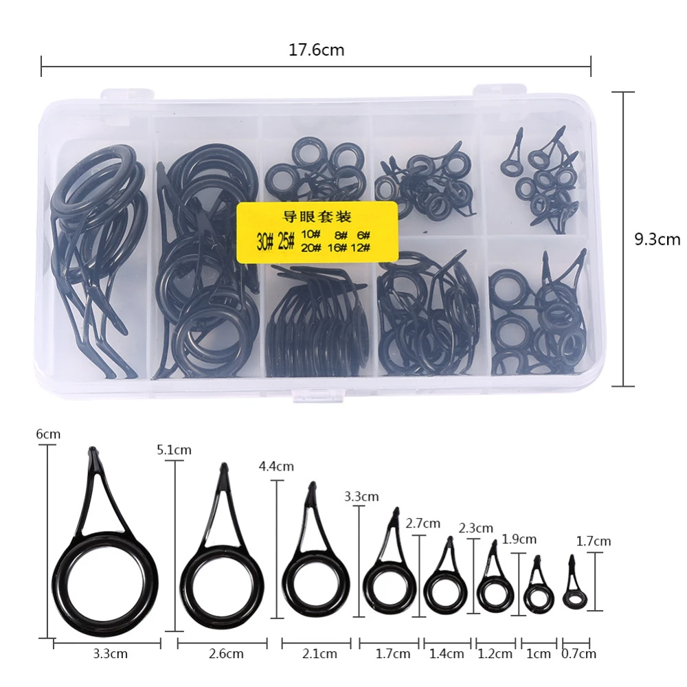75pcs Mixed Stainless Steel Fishing Line Guide Ceramic Fishing Rod Wire Ring Tip Set Kit Strong DIY Eye Rings For Lure Rod
