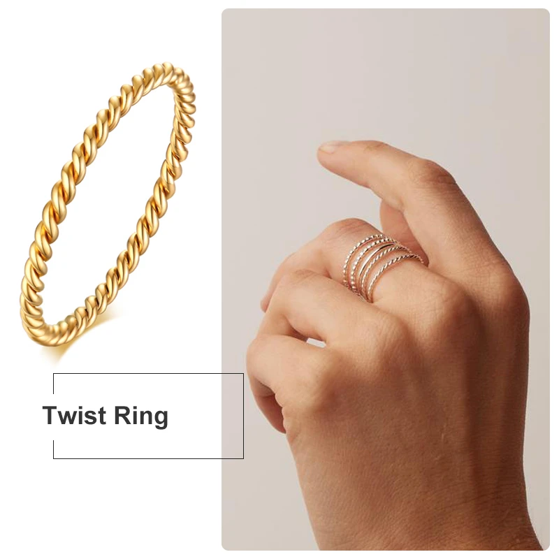1.5MM 2MM Knuckle Rope Twist Ring Stainless Steel Wedding Band for Women Girls Stacking Jewelry