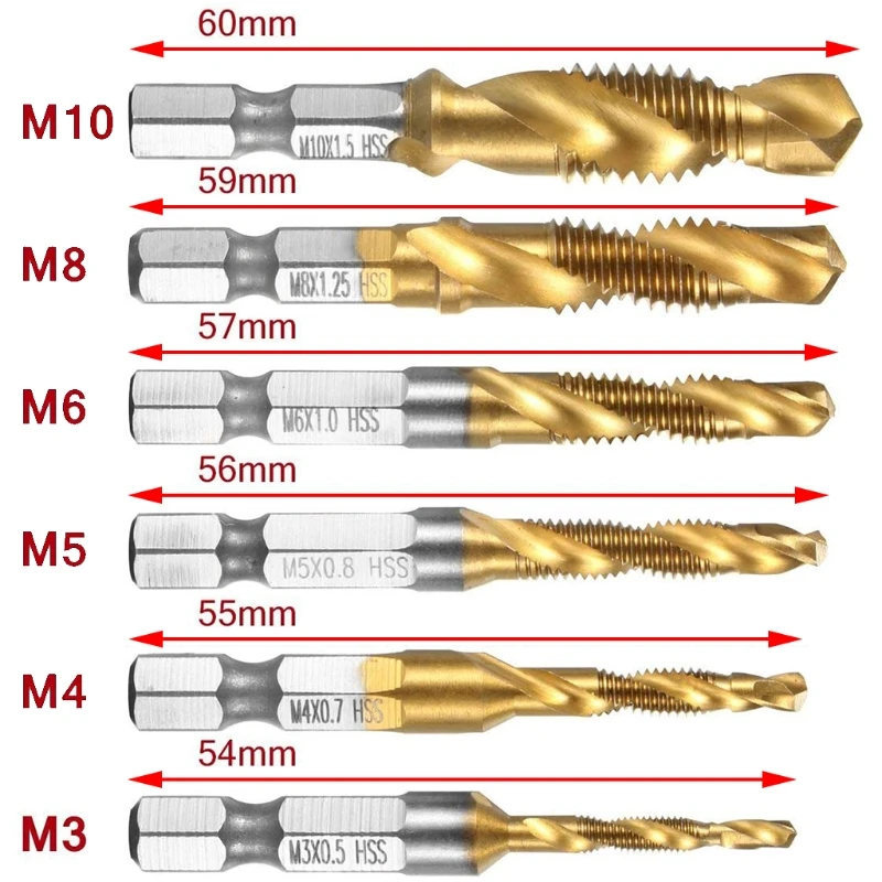 Hexagon Shank Screw Thread Metric Tap Drill Bits Screw Machine Compound  Drill M3 M4 M5 M6 M8 M10 Hand Tools