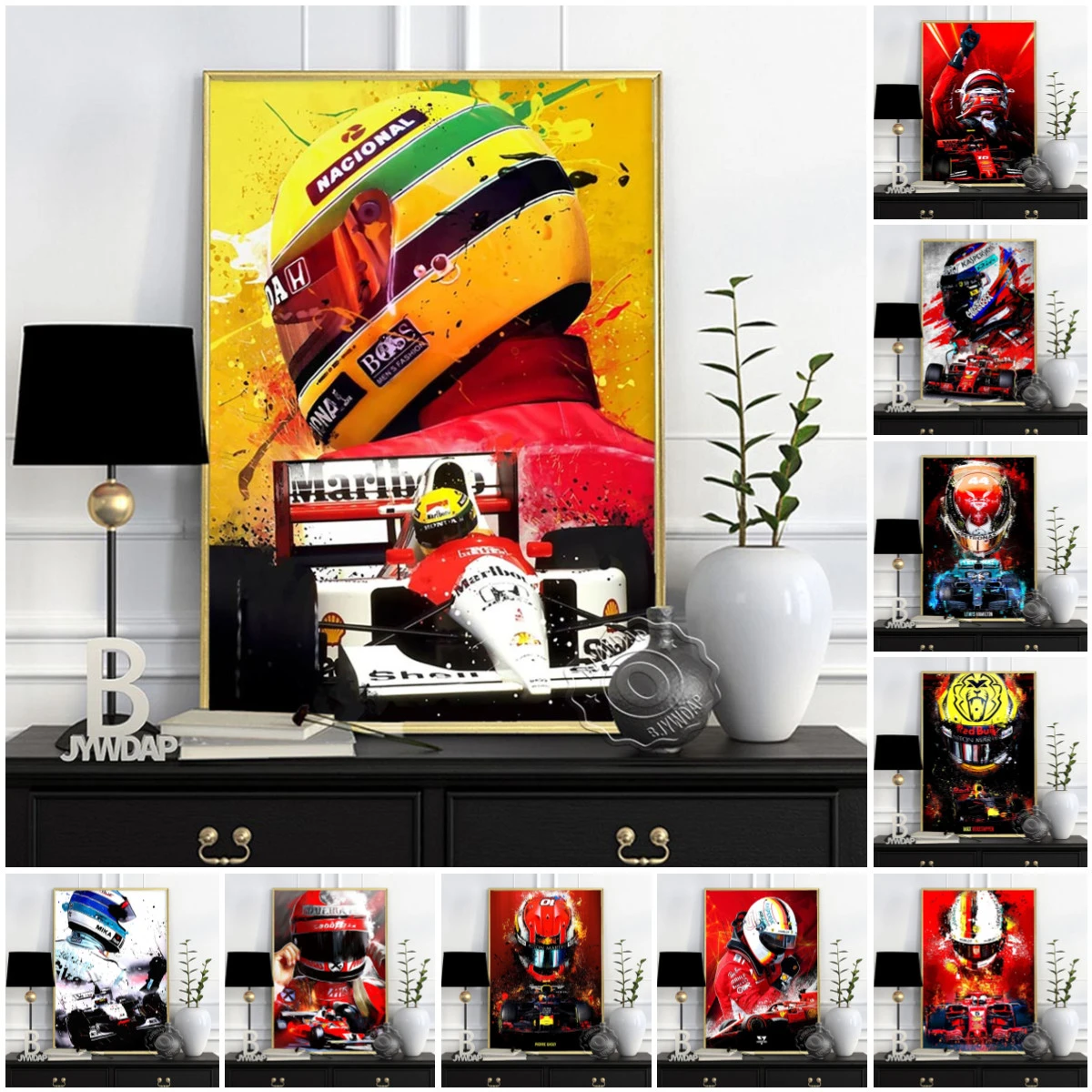 Racing Driver Colored Drawing Prints Poster, Ayrton Senna Legend F1 Charles Leclerc F1 Poster, Racing Fans Collect Art Prints