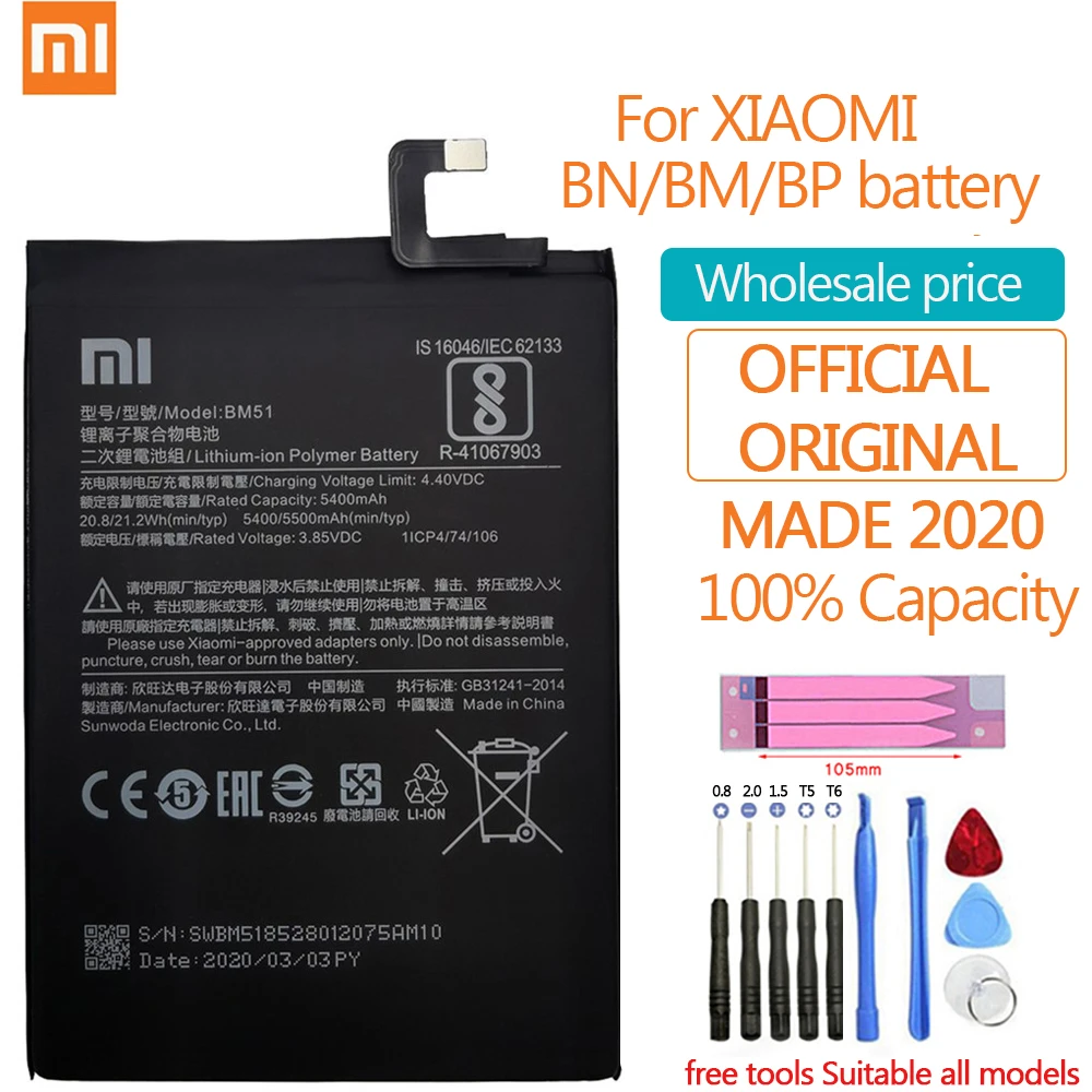 Original Xiao Mi Replacement Battery For Xiaomi Mi A3 Redmi Note Max 2 3 4 4X 4A 5 5A 5S 5X 6 6A 7 8 9T K20 Pro Plus batteries