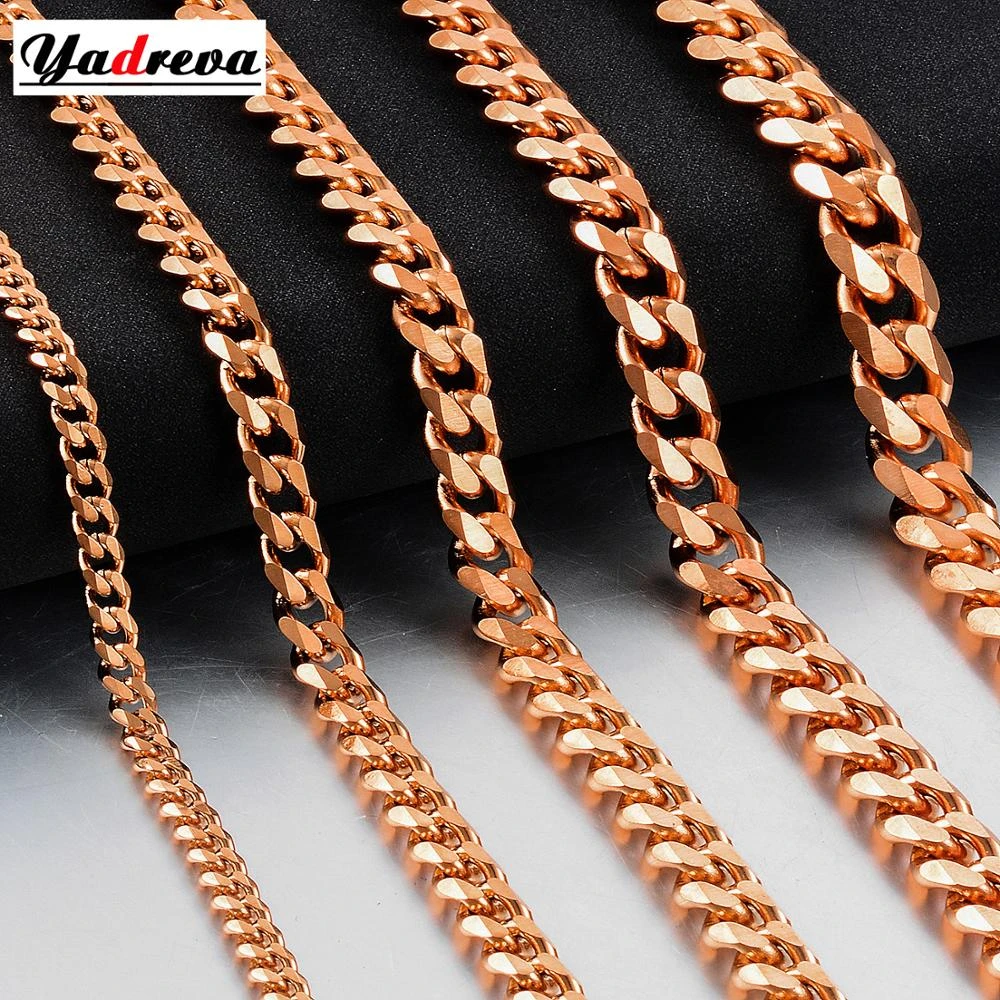 Stainless Steel 3.5mm / 5mm / 7mm Cuban Chain Rose Gold Waterproof Men's And Women's Necklace Jewelry