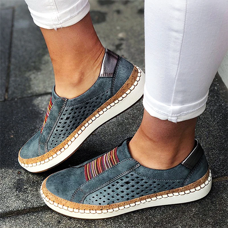 2021 Women Slip on Sneakers Shallow Loafers Vulcanized Shoes Breathable Hollow Out Casual Ladies Shoes Woman Plus Size Dropship