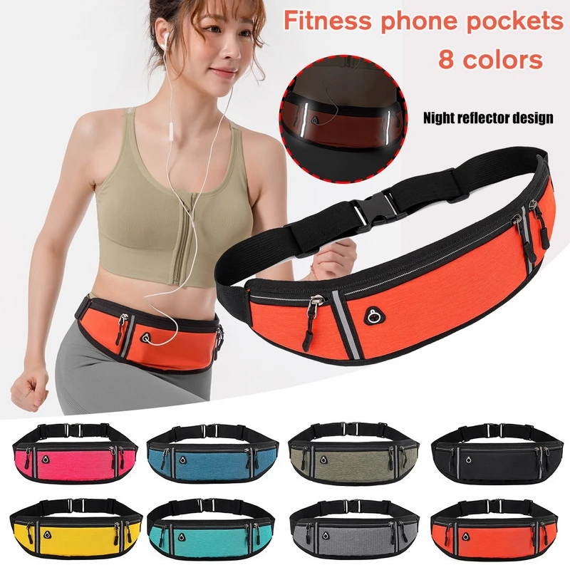 New Fitness Reflective Waist Bags Sport Pack Purse Travel Canvas Phone Bag Pockets Outdoor Sports Light Strips Bag For Men Women