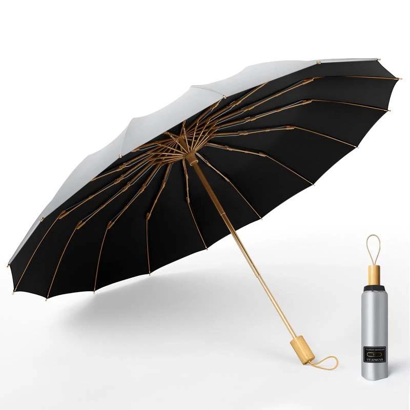 Strong Wind Resistant 3Folding 16K Manual Umbrella Men Parasol Women Rain Large Umbrellas Super Sun Protection And UV