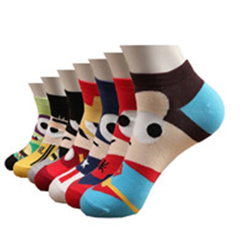 Hot Sale Men Cotton Ankle Socks 7 Pairs/Lot Colorful Funny Hip Hop Short Sock Men's Fashion Harajuku Kawaii Pop Anime Socks