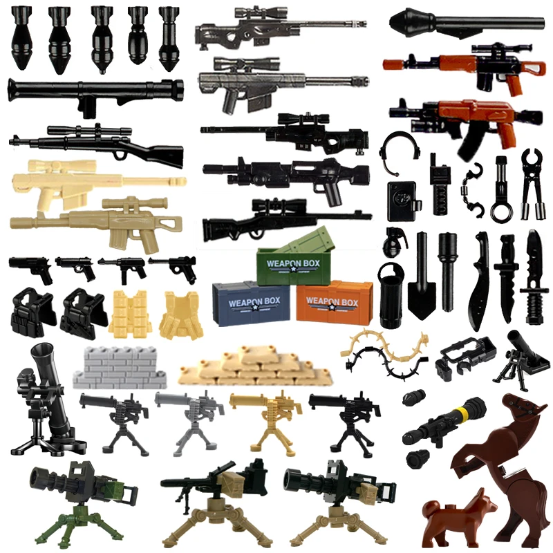 Bricks Military Weapon Pack Guns City Police Swat Team Soldier Accessory Base Box Figure Toys WW2 Army MOC Building Blocks Parts