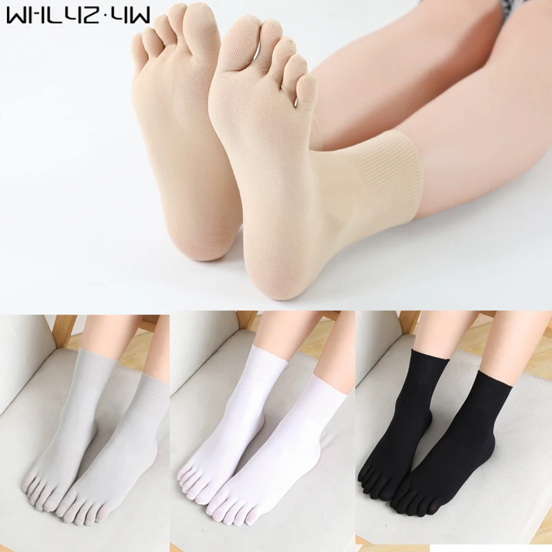 Summer Nylon Woman Man Five Finger Socks Solid Good Quality Boneless Breathable Elastic No Heel Thin Silk Socks With Toes Brand