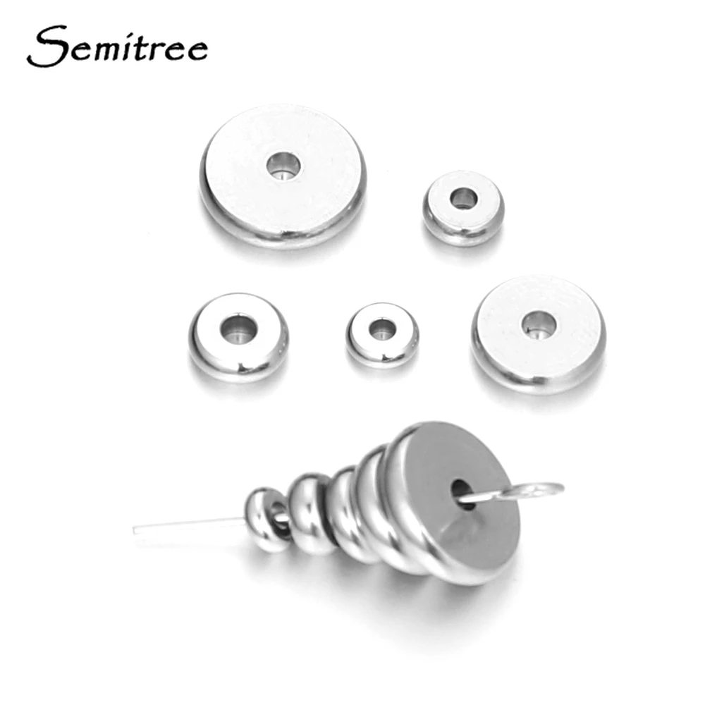 Semitree 50Pcs 4mm 6mm 8mm 10mm Stainless Steel Round Flat Metal Spacer Beads Loose Beads DIY Bracelet Necklace Jewelry Making