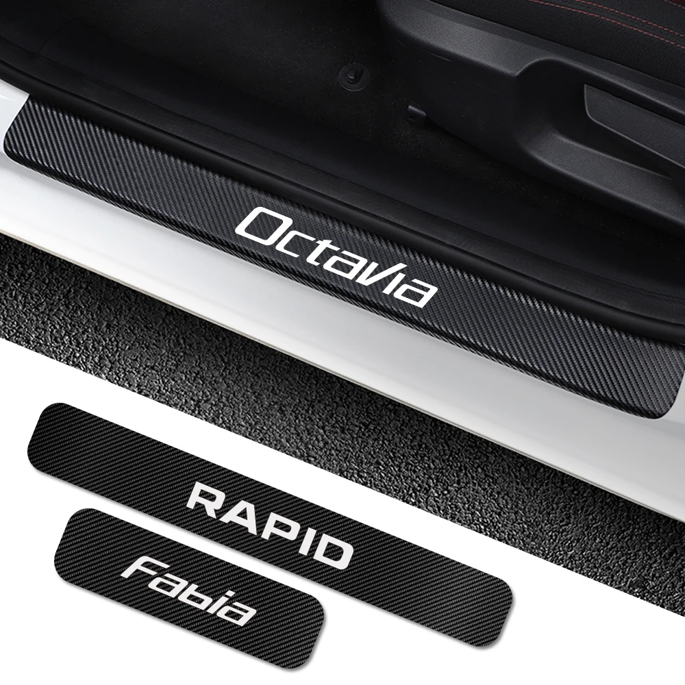 For Skoda Octavia 2 A7 A5 Fabia 3 Rapid Superb 3 Kodiaq Scala Karoq Kamiq 4PCS Car Door Sill Stickers Car Tuning Accessories