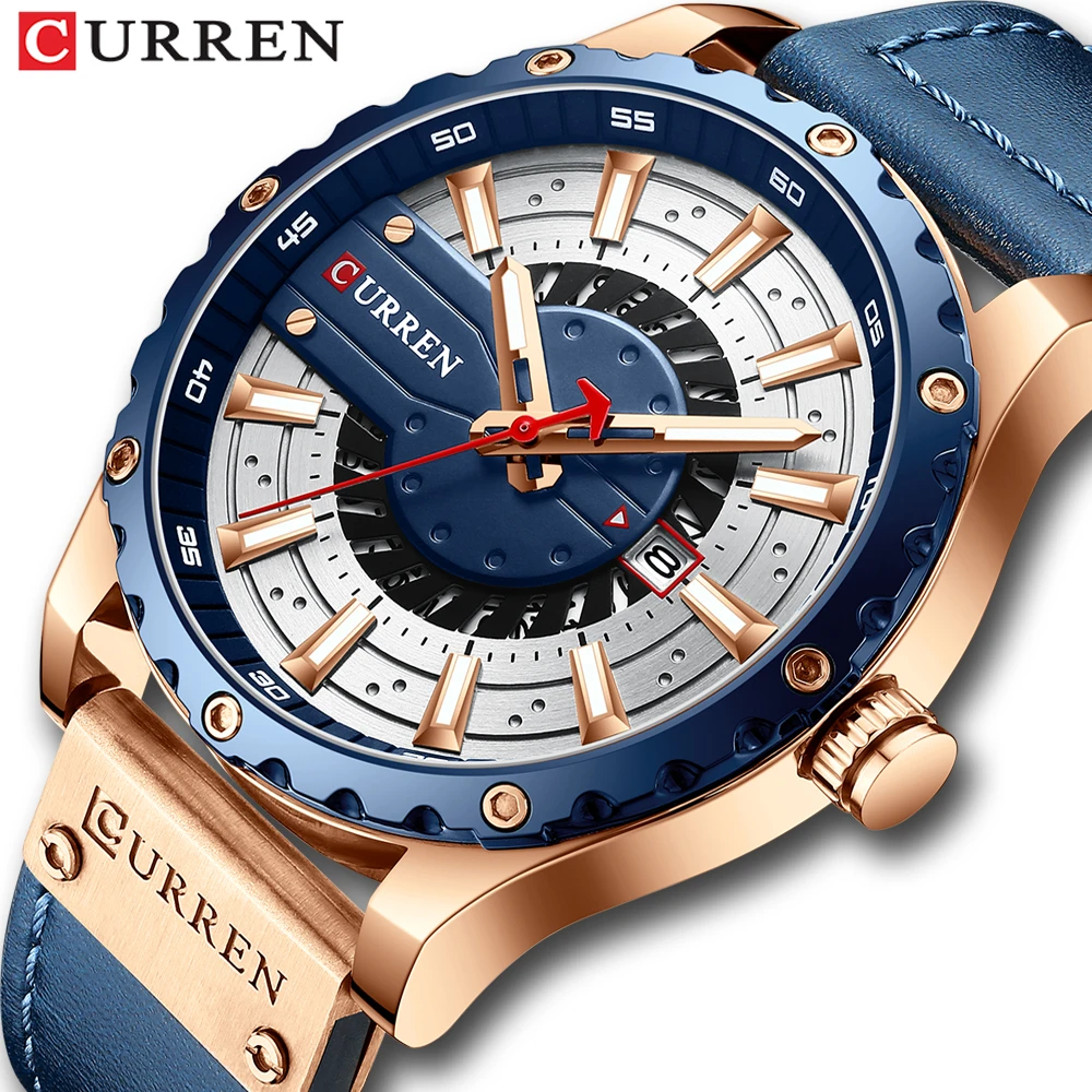 CURREN Watches Top Brand Fashion Leather Wristwatch Casual Quartz Men's Watch New Chic Luminous hands Clock