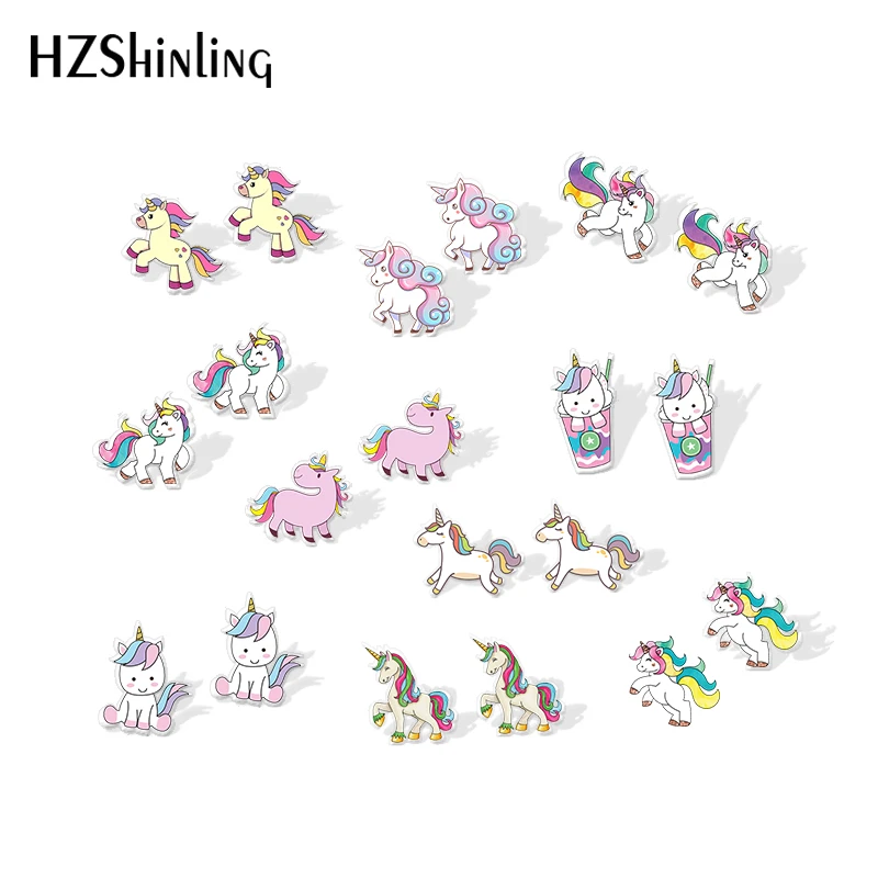 2019 New Cute Unicorn Acrylic Earring Baby Unicorn Resin Earring Epoxy Art Stud Earrings Gifts Girl Boy