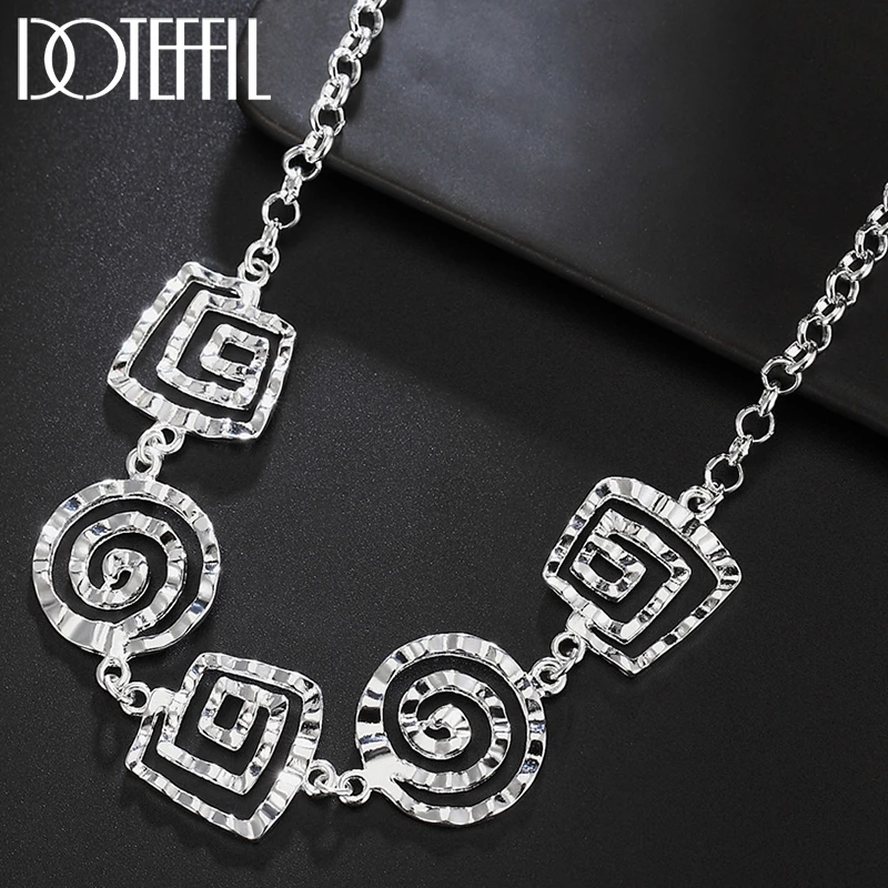 DOTEFFIL 925 Sterling Silver 18 Inch Hollow Thread Pendant Necklace For Women Fashion Wedding Party Charm Jewelry
