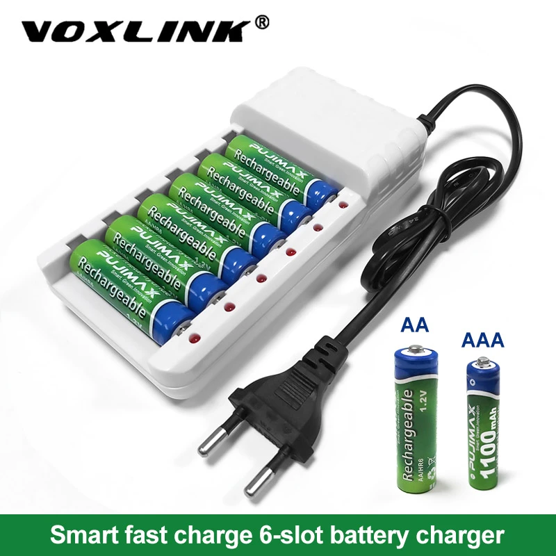 VOXLINK Battery Charger intelligent 6slots EU Cable For AA/AAA Ni-Cd Rechargeable Batteries For Remote Control Microphone Camera