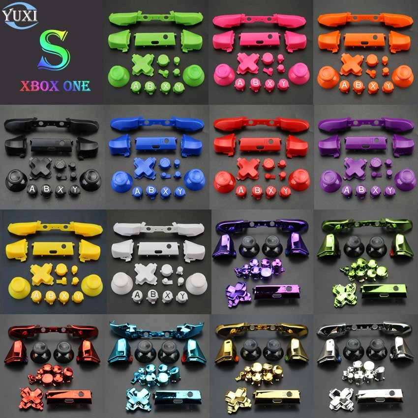 YuXi Full Sets Chrome Button Replacement For Xbox One S Dpad ABXY Trigger Grips stick Parts for Xbox One S Controller