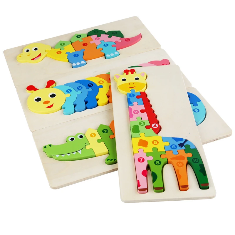 Cartoon Animal 3D Wooden Puzzle Baby Montessori Toys For Toddlers Early Learning Cognition Educational Jigsaw Toy