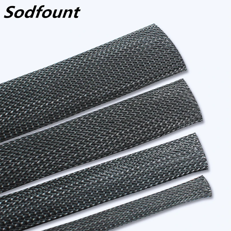 1/5/10/50/M Black Insulated Braid Sleeving 2/4/6/8/10/12/15/20/25mm Tight PET Wire Cable Gland Protection Cable Sleeve