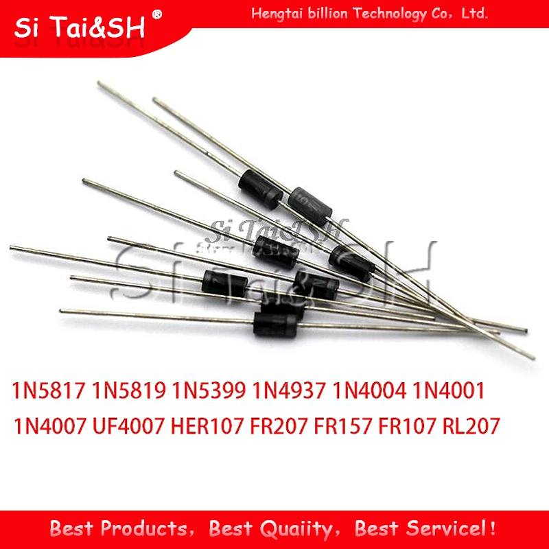 100PCS Schottky Rectifier Diode 1N5817 1N5819 1N5399 1N4937 1N4004 1N4001 1N4007 UF4007 HER107 FR207 FR157 FR107 RL207 DO-41