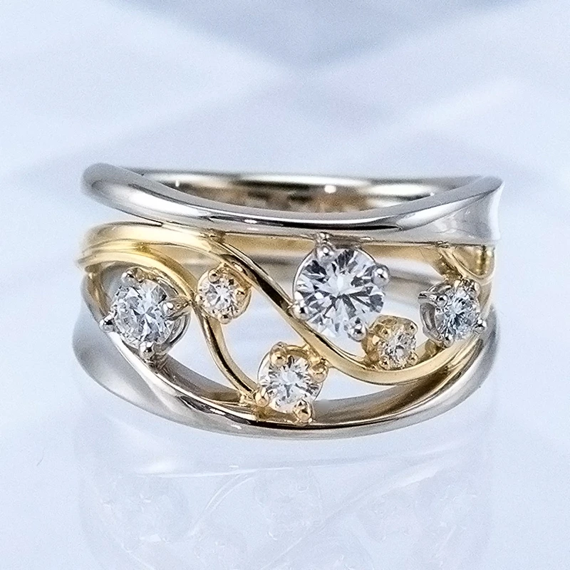 Huitan Two Tone Gold Silver Color Finger Ring for Women Fashion Shape Cubic Zirconia Lady Wedding Engagement Ring Hot Jewelry