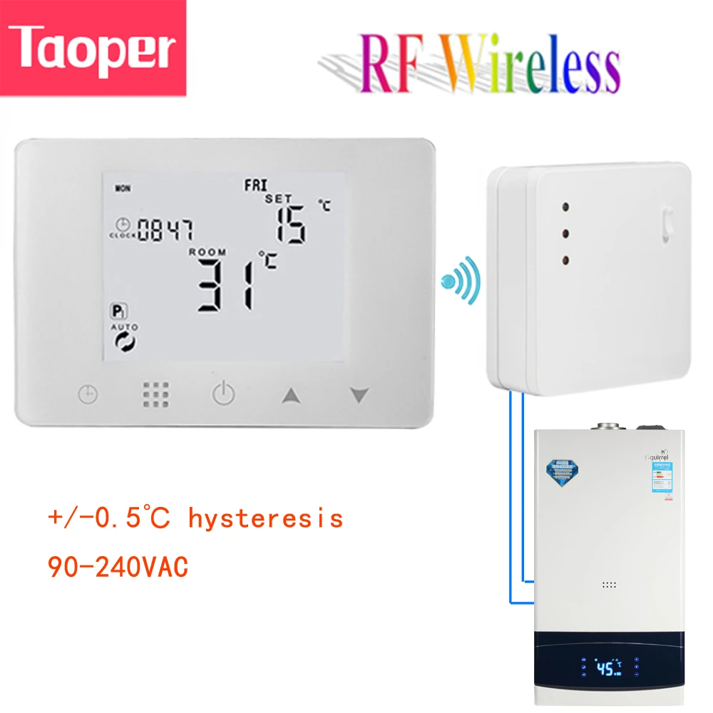 RF Wireless Room Thermostat for Wall-hung Gas Boiler Heating Smart Programmable Temperature Controller 230V 110V
