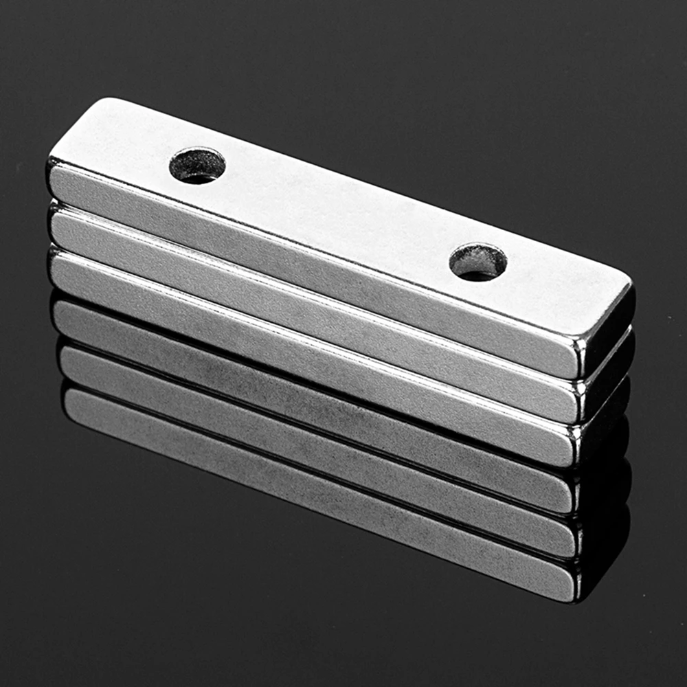 3pcs Strong Cuboid Block Magnet 50x10x5mm Double Hole 4.5mm Countersunk Rare Earth Neodymium Magnets