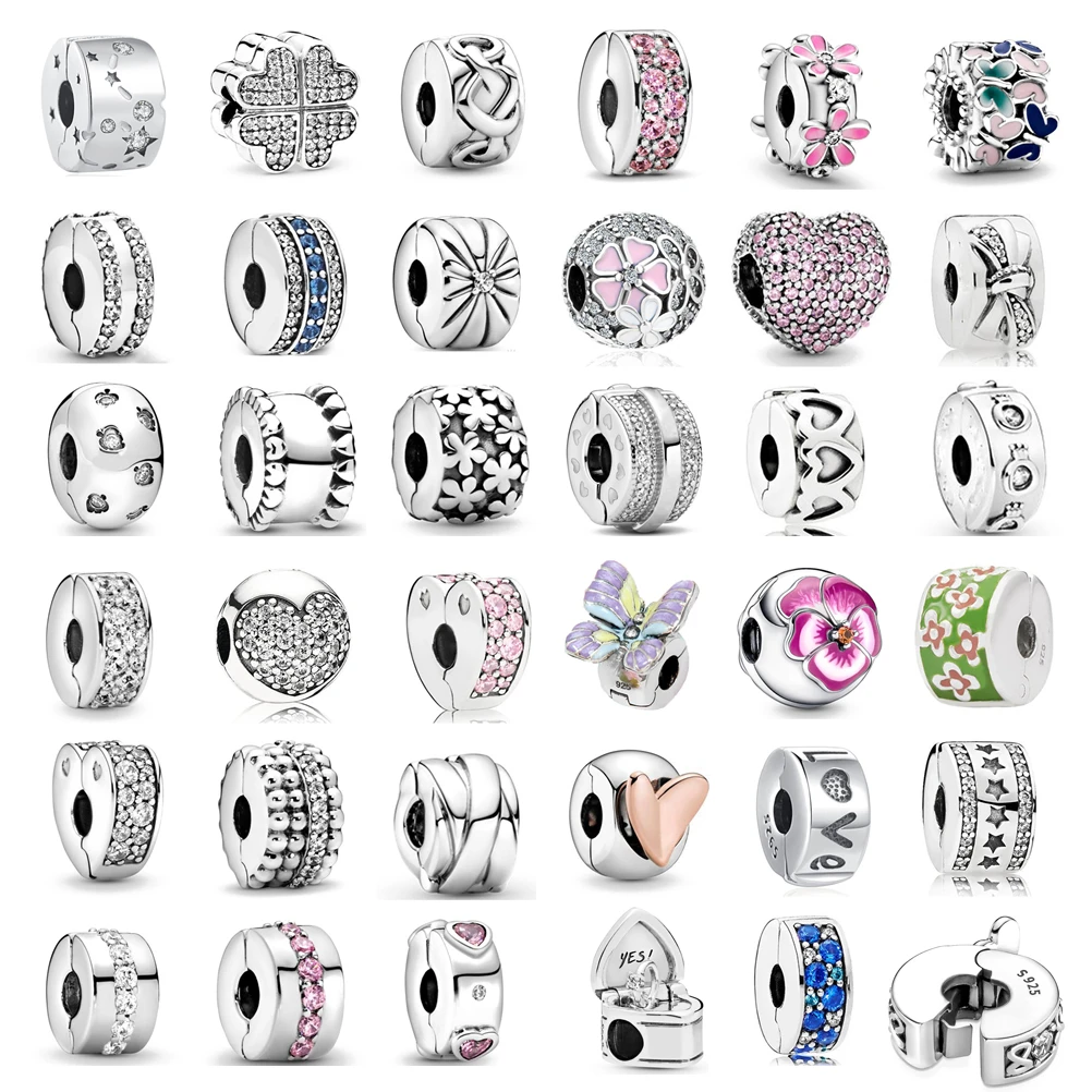 925 Sterling Silver Beads Charm Shining Clips Pave CZ Charms Fit Original Pandora charms silver 925 Bracelets Women DIY Jewelry