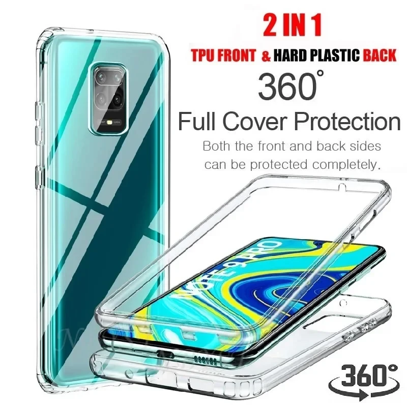 360 Full Body Double Cover for Xiaomi Poco F3 M3 X3 F2 PC+TPU Clear Case For Redmi 9T 9C NFC 9AT 8A Redmi Note 9T 8T 9S 9 8 Pro