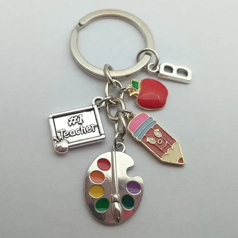 A-Z letter handmade color palette pen holder keychain, teacher keychain, key ring, teacher's day gift, handmade jewelry,