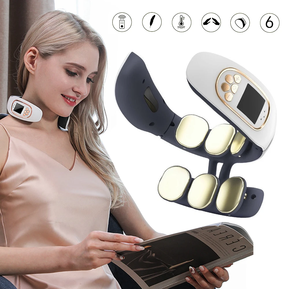 3/6 Heads Smart Electric Neck and Back Pulse Massager TENS Wireless Heat Cervical Vertebra Relax Pain Kneading Massage Machine