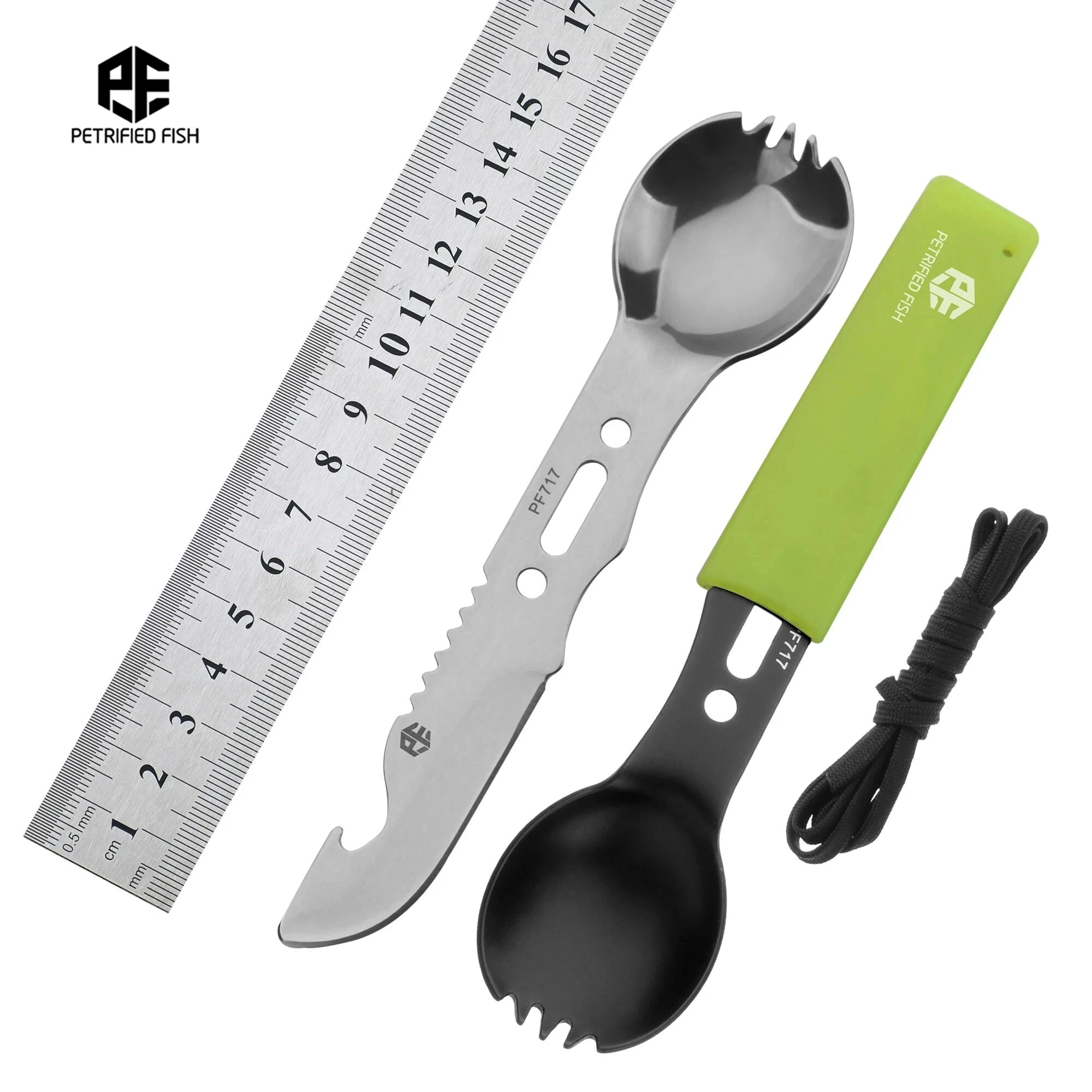 Petrified fish Original Multifunctional  Spoon Fork Bottle Opener Tool outdoor  pocket edc Survival Stainless Steel knife PF717