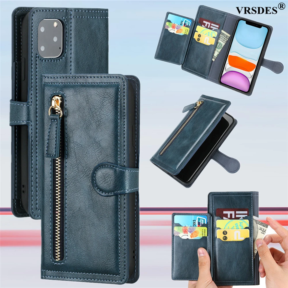 Luxury Leather Zipper Flip Wallet Case For iPhone 11 12 Pro MAX  X XS XR 6 6S 7 8 Plus SE 2 2020 Card Holder Stand Phone Cover