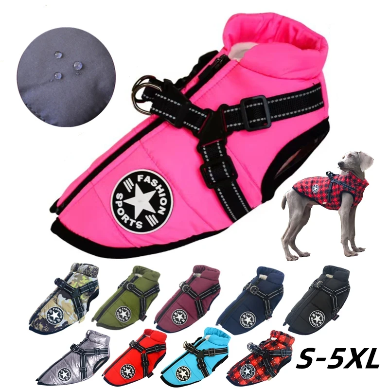 Large Pet Dog Jacket With Harness Winter Warm Dog Clothes For Labrador Waterproof Big Dog Coat Chihuahua French Bulldog Outfits