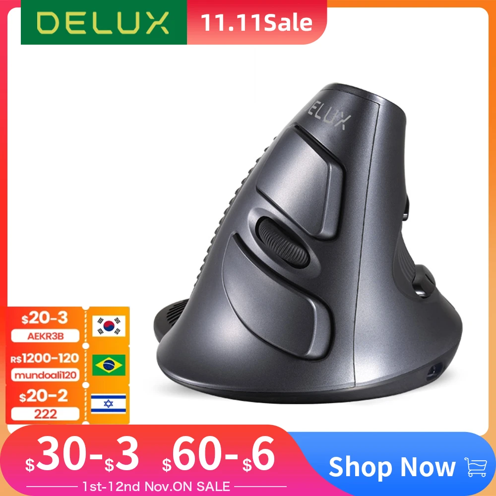 Delux M618 GX Ergonomic Vertical Wireless Mouse 6 Buttons 1600DPI Optical Mice With  For PC Laptop
