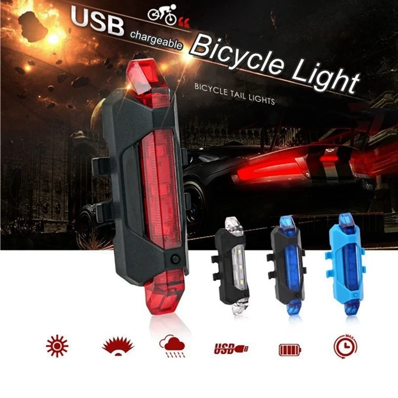 Portable USB Rechargeable Bike Bicycle Tail Rear Safety Warning Light Taillight Lamp Bright Usb Bicycle Light Chargeable Light