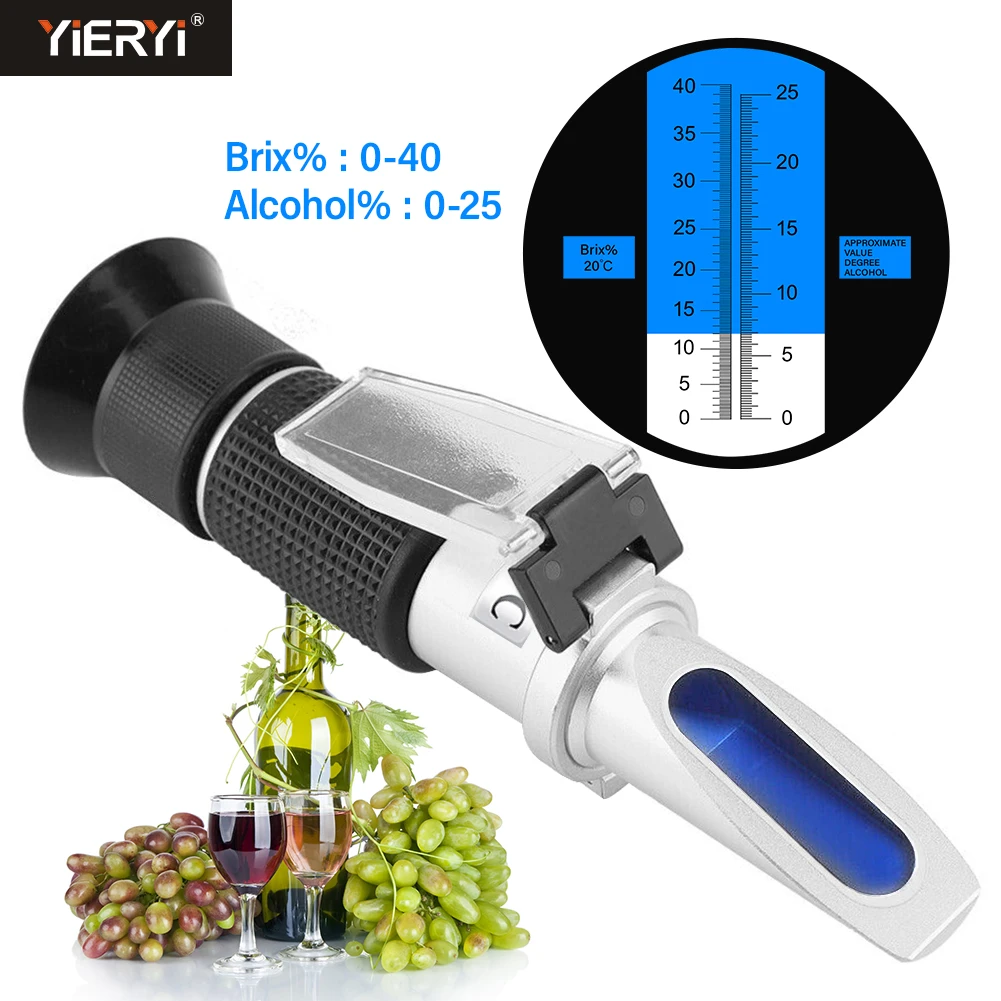 ATC Handheld Brix Refractometer  Alcohol Densitometer Sugar concentration Wine grapes 0 0 non-alcoholic beer 25% 40% Brix