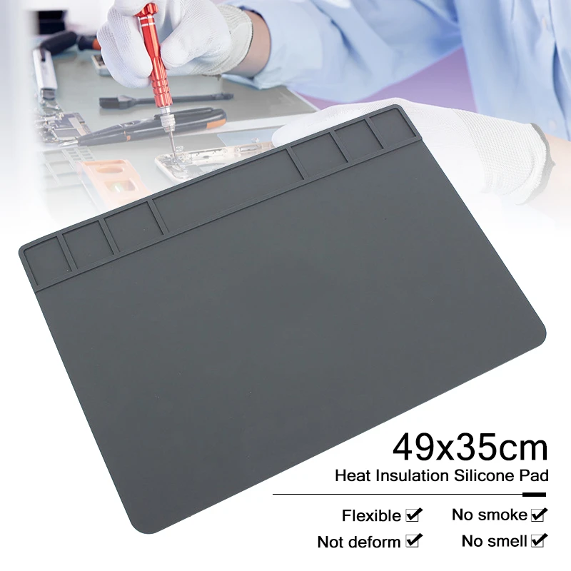 490x350x5mm Heat Insulation Silicone Pad Desk Mat Heat-resistant Maintenance Platform For BGA Soldering Phone PC Repair Station