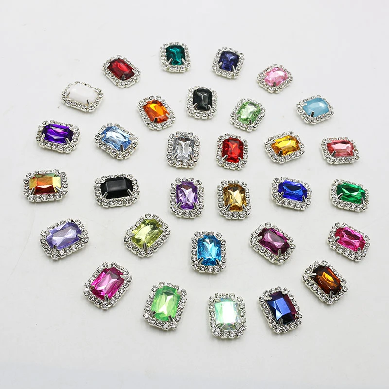 Factory Outlet 20*16mm Acrylic Rectangle Rhinestone Button Flatback Can Mix Colors For 10PCS/lot