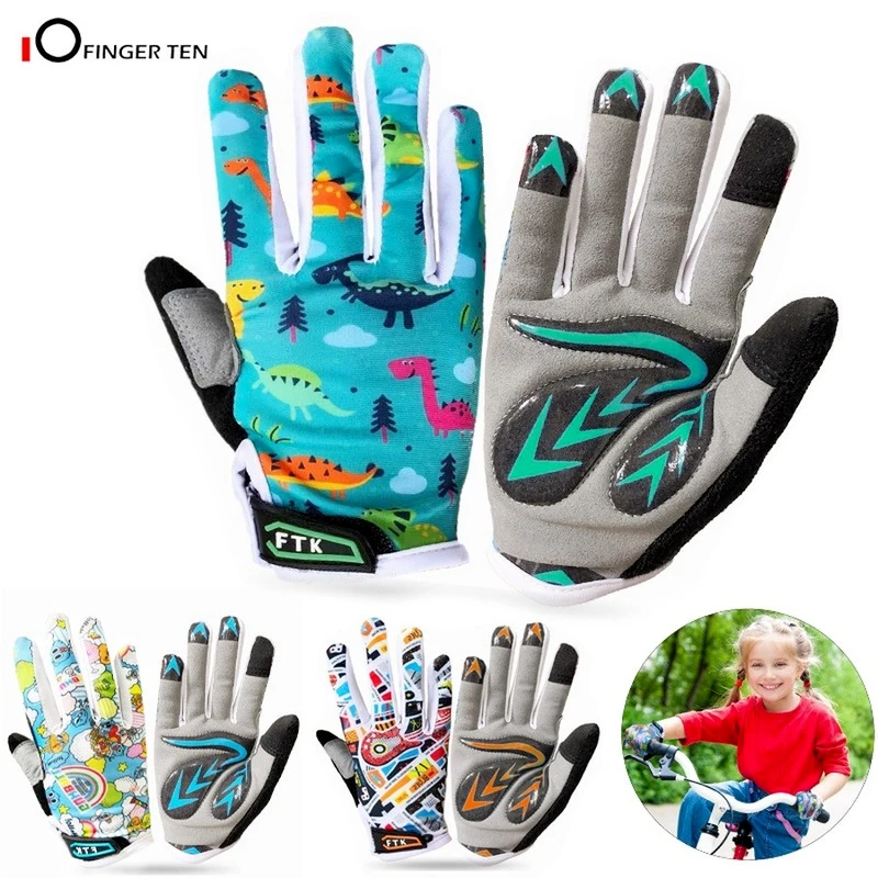 New Colorful Non Slip Bicycle Gloves for Kids Full Finger Gel Padding Cycling Glove Outdoor Sport Road Mountain Bike Age 2-11