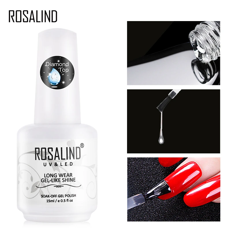 ROSALIND Top Coat Gel Nail Polish Diamond Transparent Soak Off UV Primer Gel Vernis 15ml Long Lasting Gel Lacquer Art Manicure