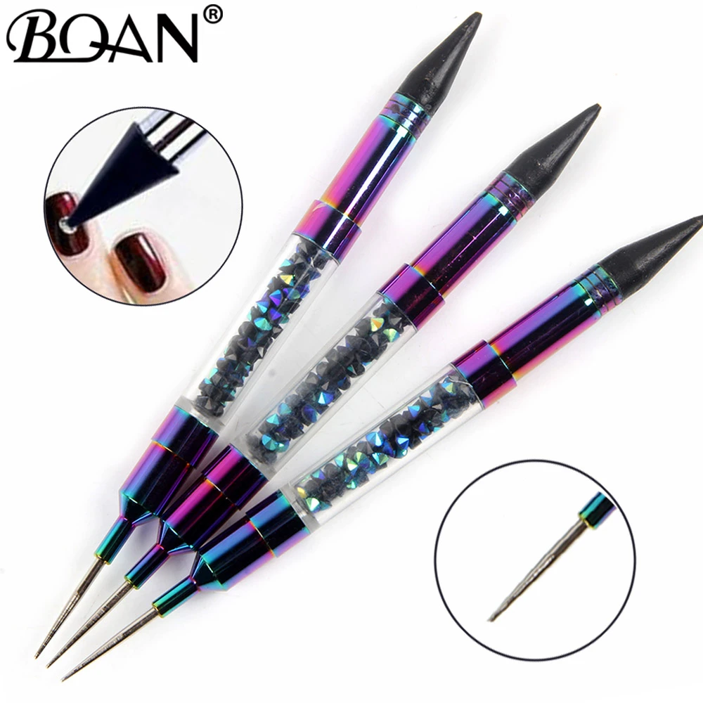 BQAN 1 PCS Dazzling Dual-ended Nail Dotting Pen Crystal Beads Handle Rhinestone Studs Picker Wax Pencil Manicure Nail Art Tool