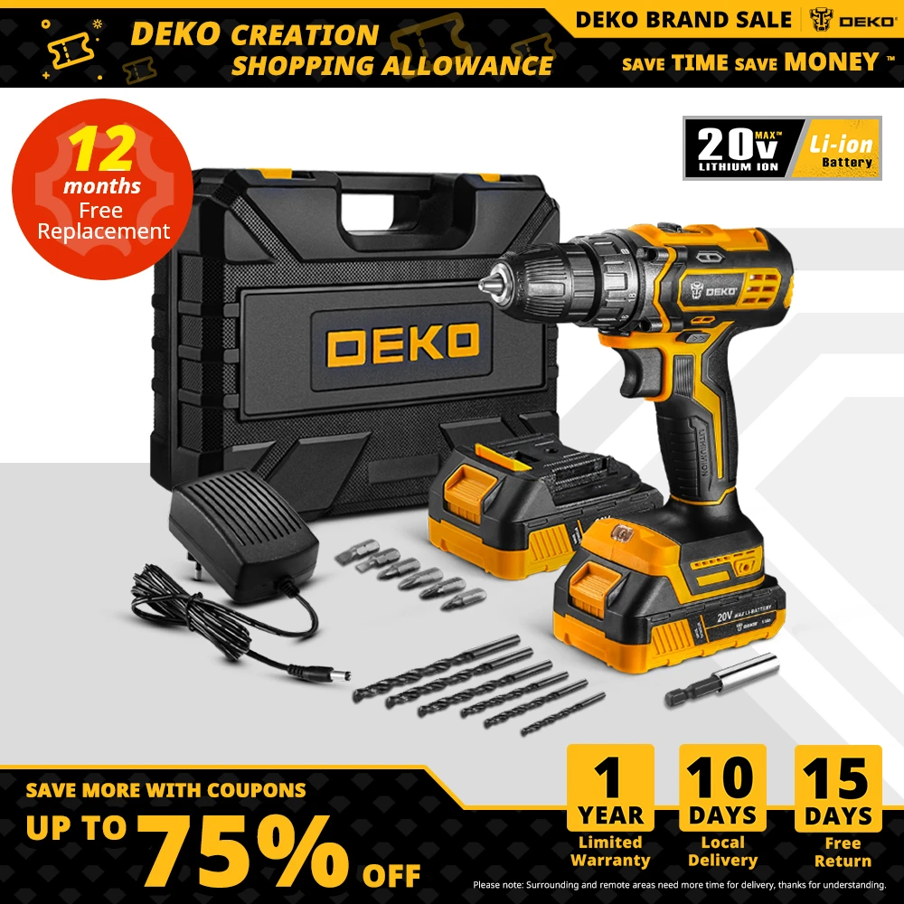 DEKO 20V MAX Cordless Drill,40N.m Electric Screwdriver with 3/8