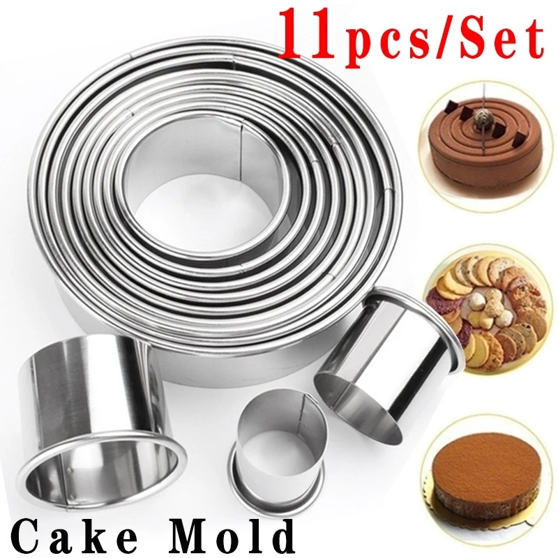 11pcs/set Stainless Steel Round Cookie Biscuit Cutters Circle Pastry Cutters Metal Baking Circle Ring Molds for Kitchen DIY Mold