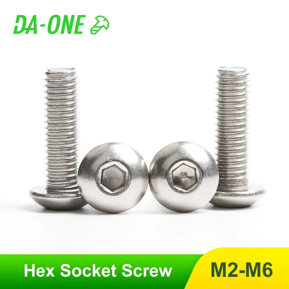 10/20/50 Pcs M2 M2.5 M3 M4 M5 M6 M8 A2-70 304 Stainless Steel Bolts Button Head Hex Hexagon Socket Allen Screw Bolt ISO7380